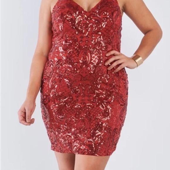SALE - Plus Size 1X-3X V-Neck Sequin Bodycon Dress - Picture 5 of 5